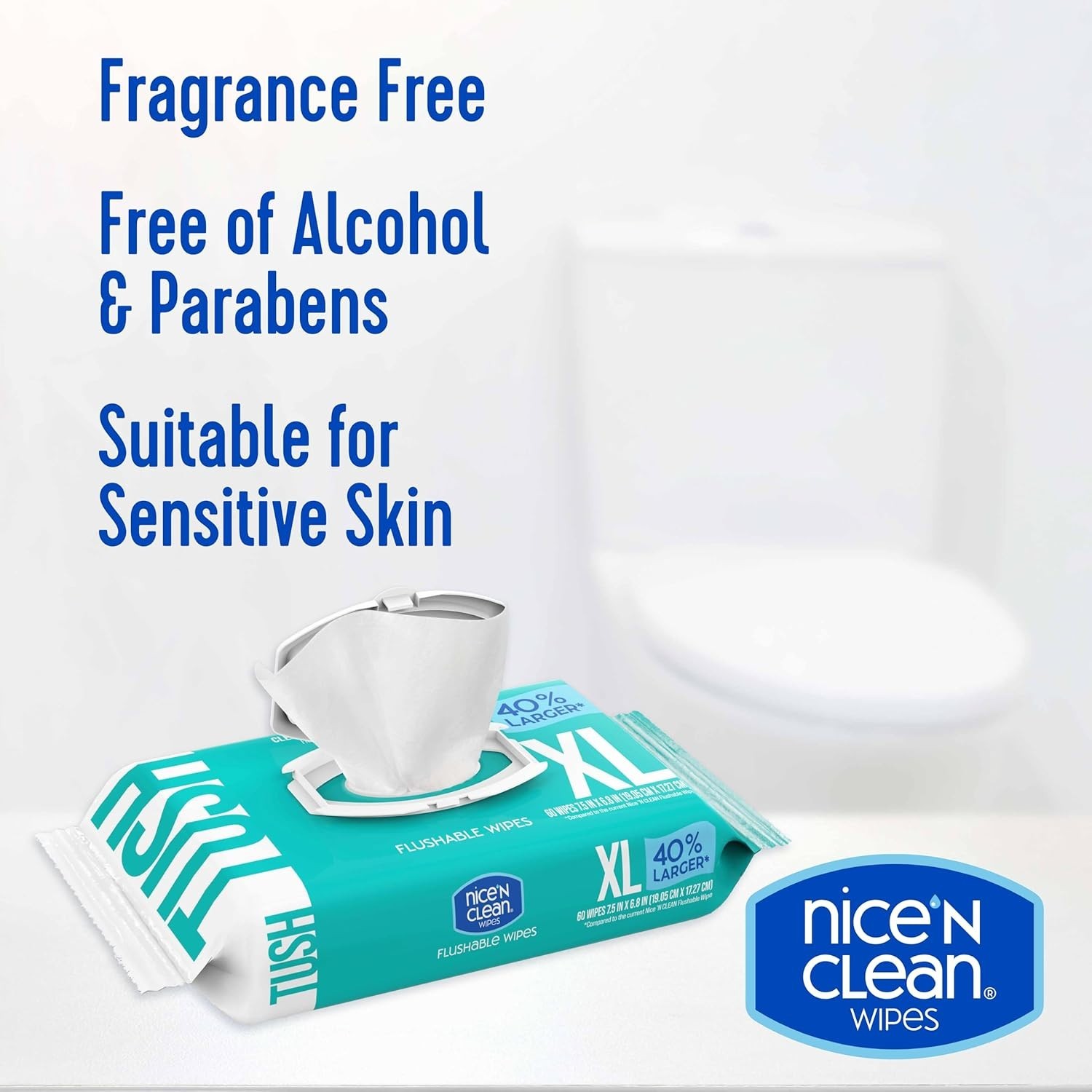 Hypoallergenic XL Flushable Wipes | 6.8″ x 7.5″ | Gentle Care for All Ages