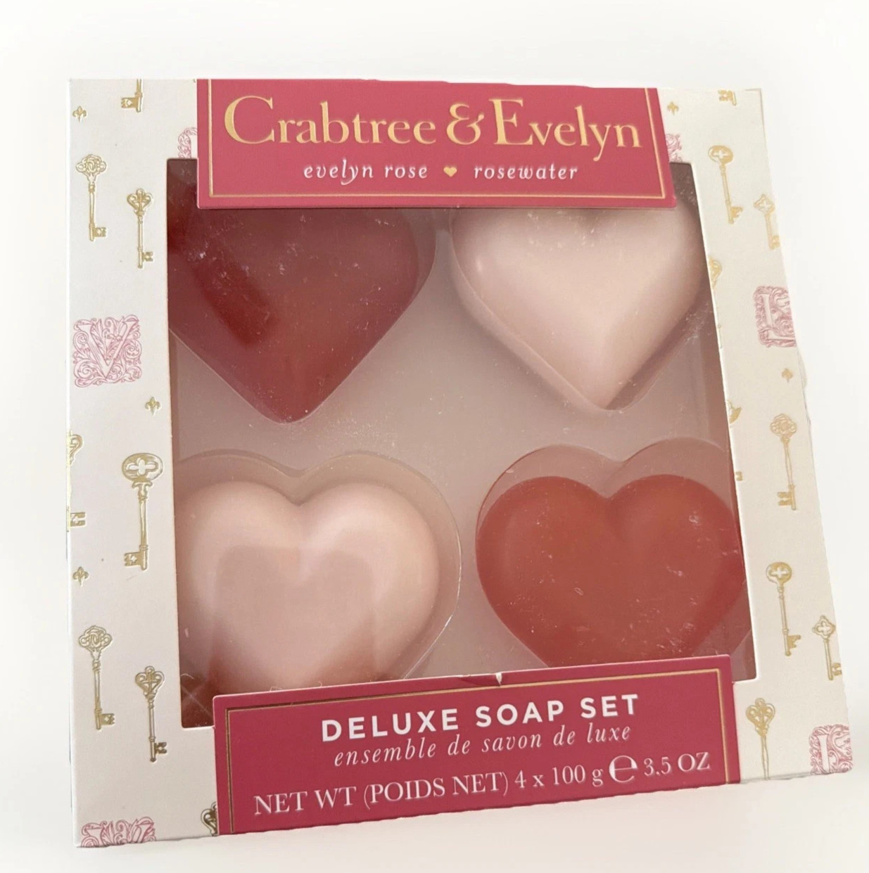 Crabtree & Evelyn Rosewater & Evelyn Rose Heart Shaped Bar Soap 14oz (4×3.5oz)