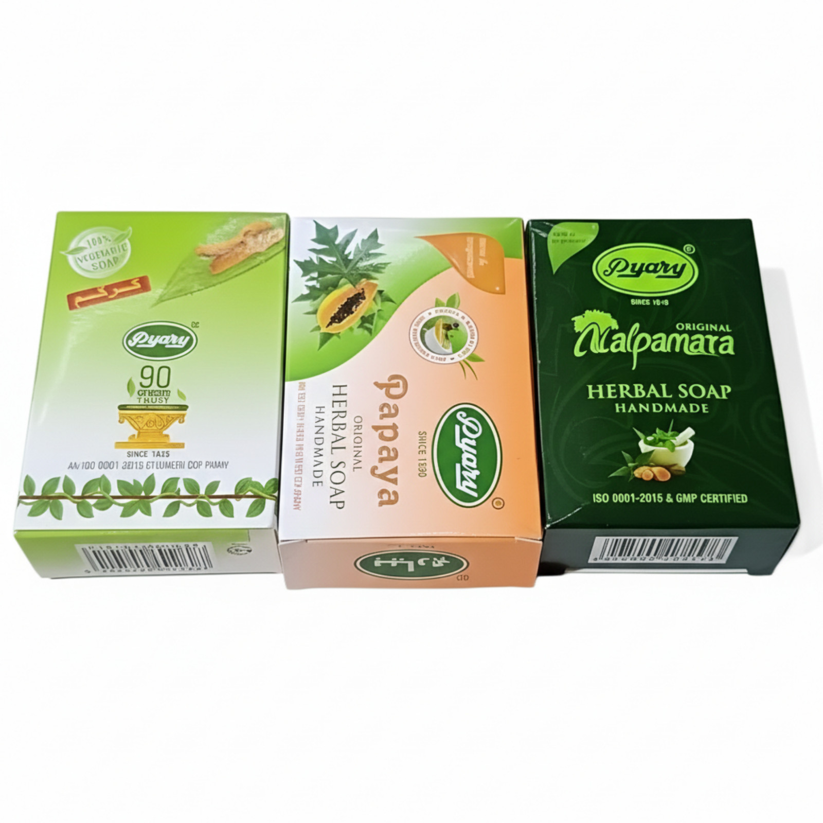 Pyary Herbal Beauty Soap Set of 3 – Turmeric, Nalpamara & Papaya Ayurvedic Bars