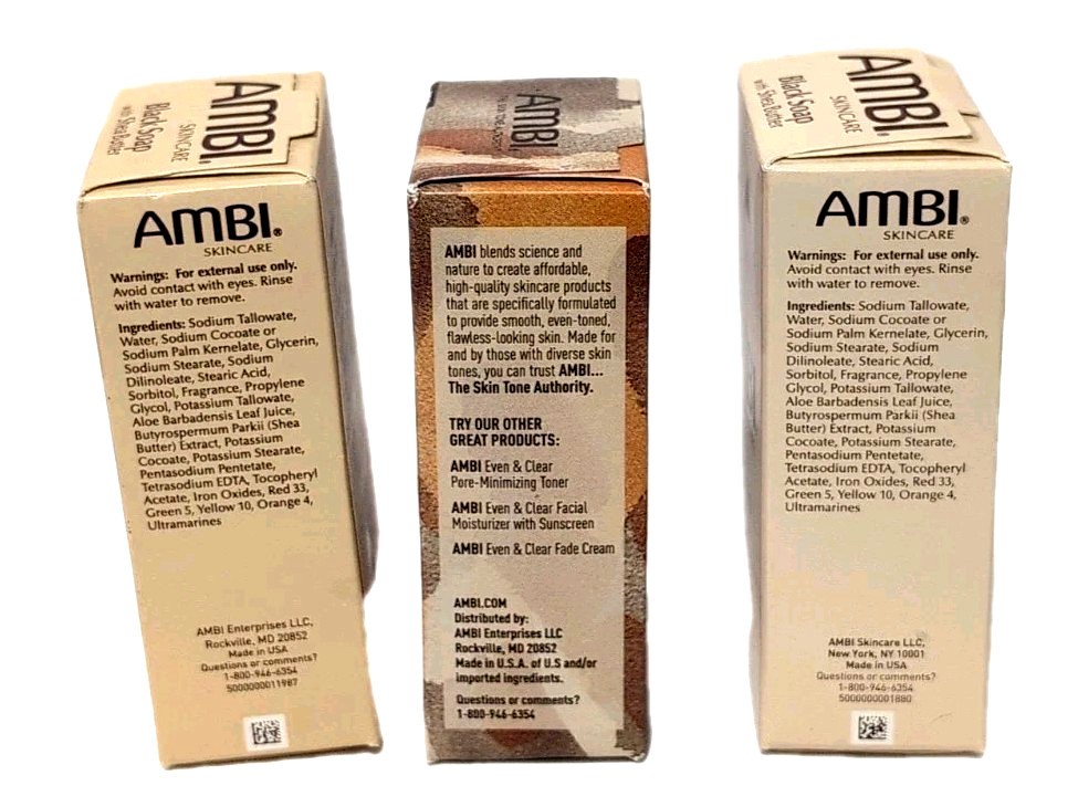 AMBI Black Soap Bar Shea Butter 3.5oz Ea Lot Of 3 Bars New Sealed