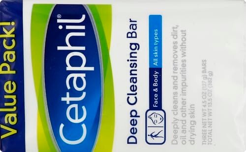 Cetaphil Deep Cleansing Face & Body Bar Soap, 3 Pack, Dry to Normal & Sensitive