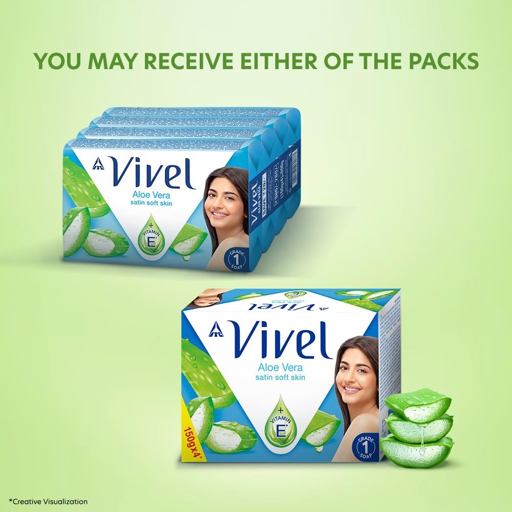 Vivel Aloe Vera Grade 1 + Vitamin E Bathing Soap 150 g × 4 – Soft, Glowing Skin
