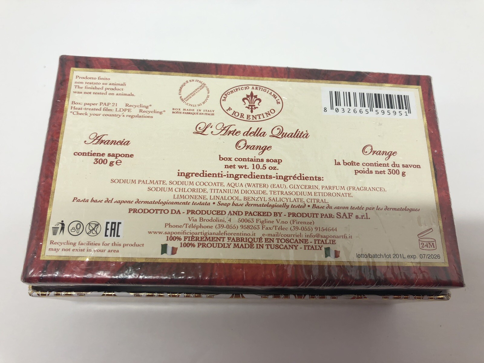 Saponificio Artigianale Fiorentino L’Arte Della Qualita Orange Soap – 10.5 Ounce