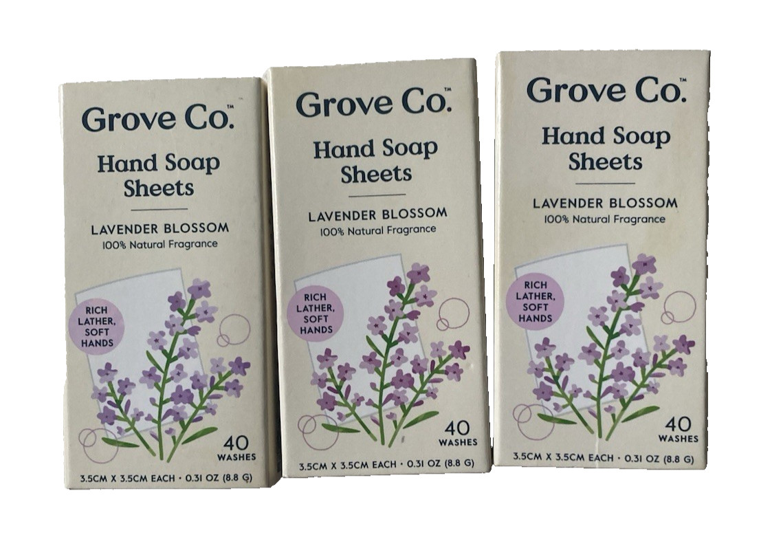 NEW LOT of Three (3) Grove Collaborative Hand Soap Sheets in Lavender Blossom