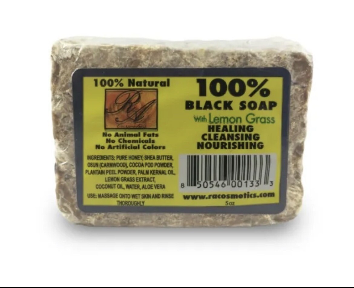 RA Cosmetics 100% Natural Black Soap Heals Nourishes Cleans Face Body Hair 5oz