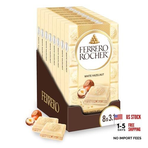 Premium Chocolate Bars, 8 Pack, White Chocolate Hazelnut, 3.1 oz Each