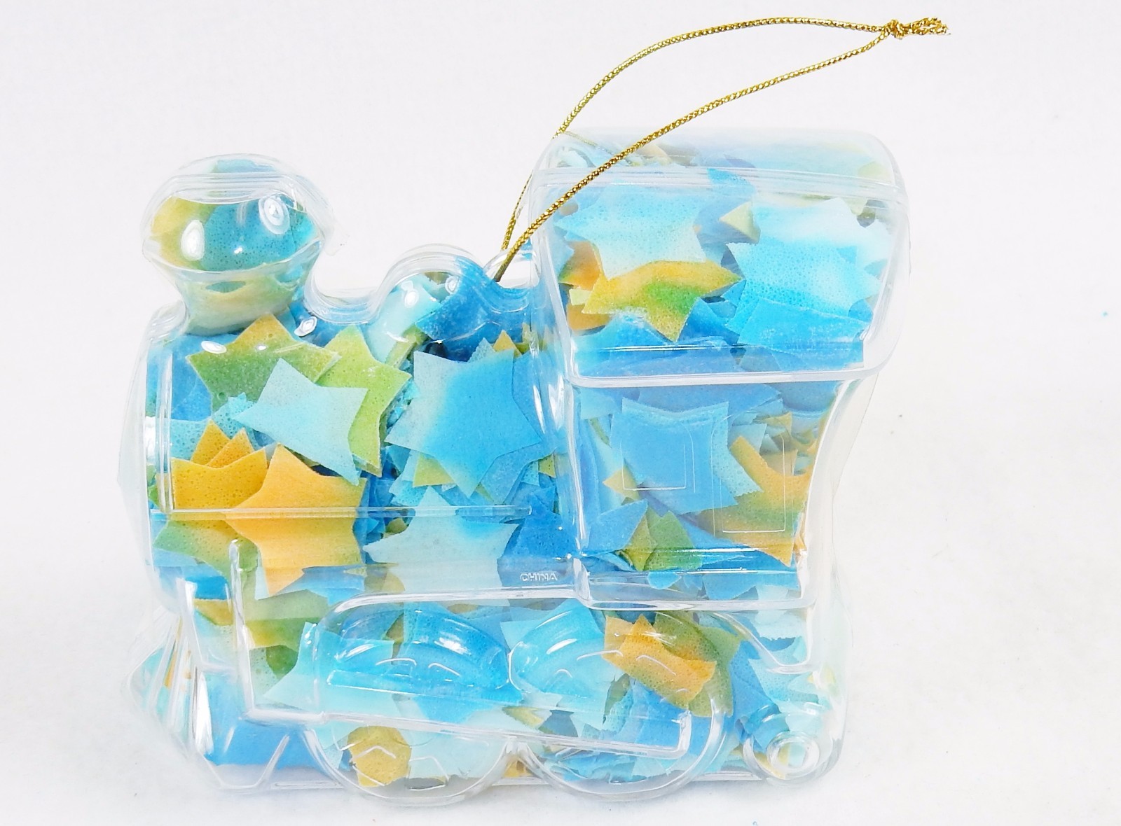 Toy Train Shape Bath Soap Ornament w/Colorful Confetti, Light Floral Scented