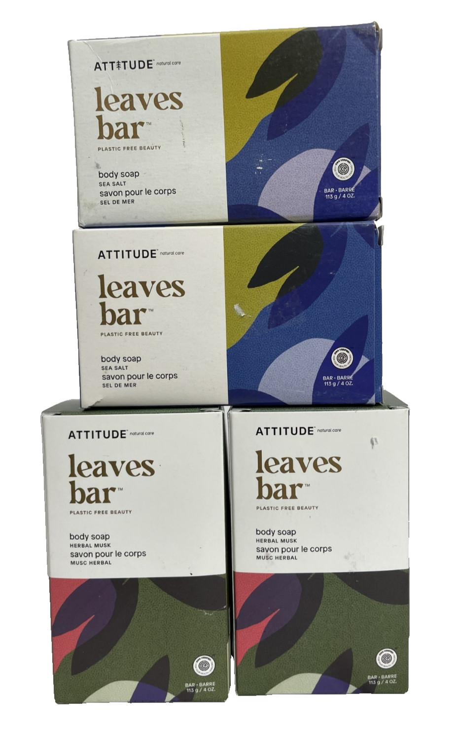 ATTITUDE Leaves Bar Body Soap Sea Salt & Herbal Musk Pack of 4 Lot Natural Care