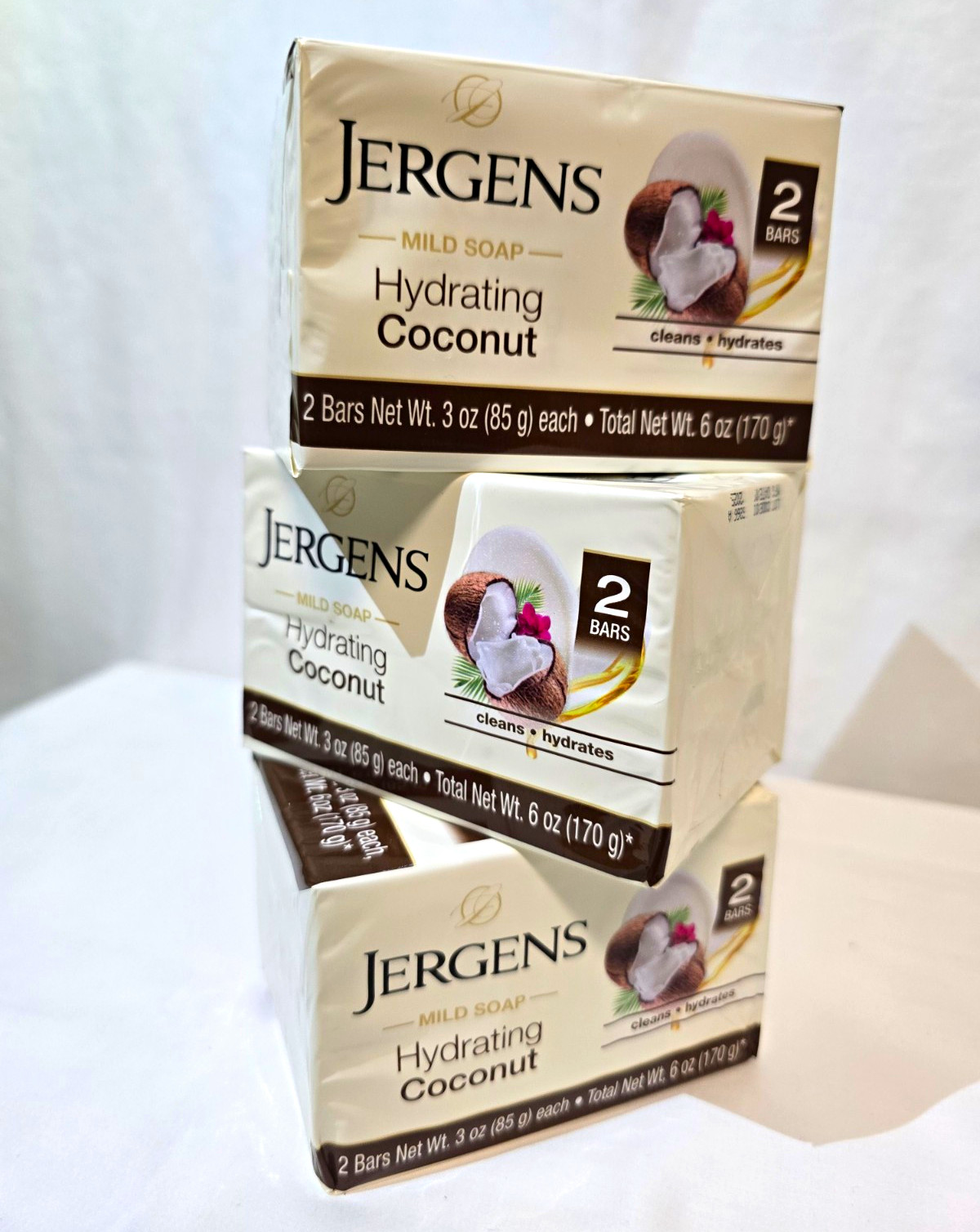 Jergens Mild Soap Hydrating Coconut Body Bar Soap, 2 Bars, 6 oz Multipack