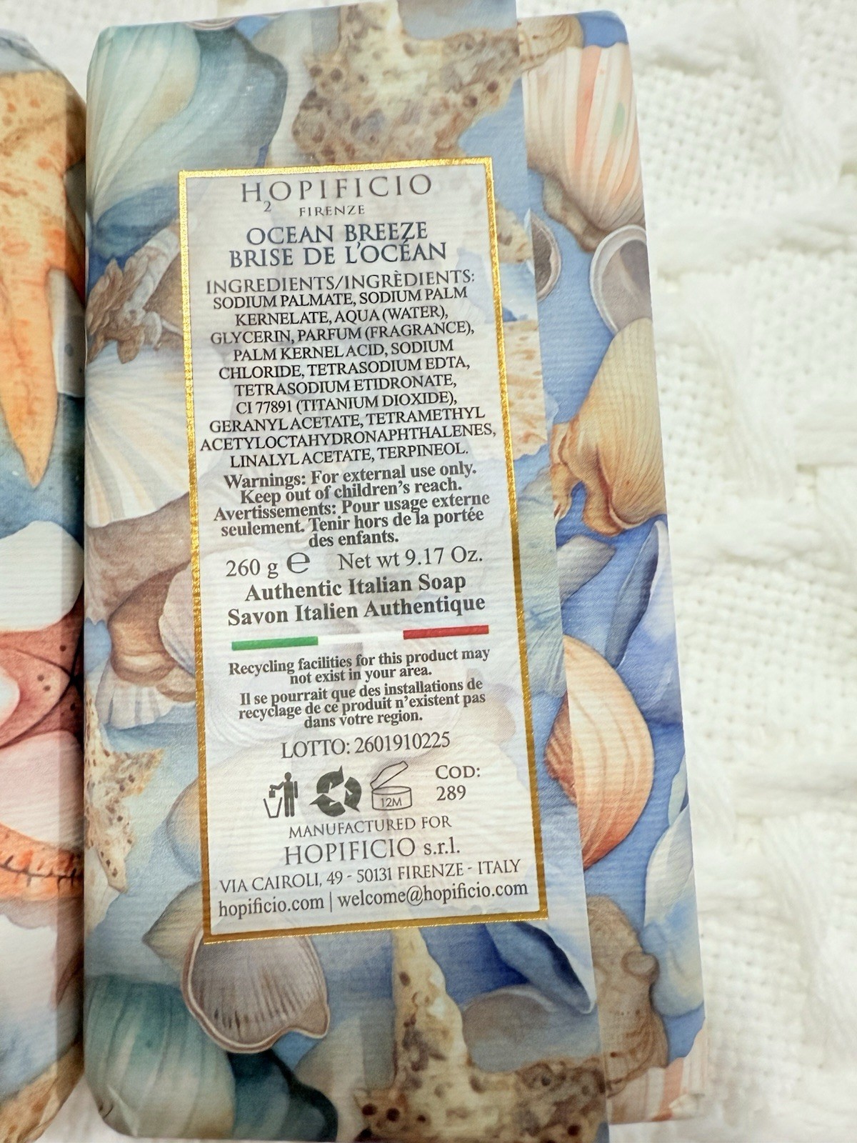 2pcs 9.17 Oz HOPIFICIO Mineral SEA SALT & Ocean Breeze Bar SOAP Triple Milled
