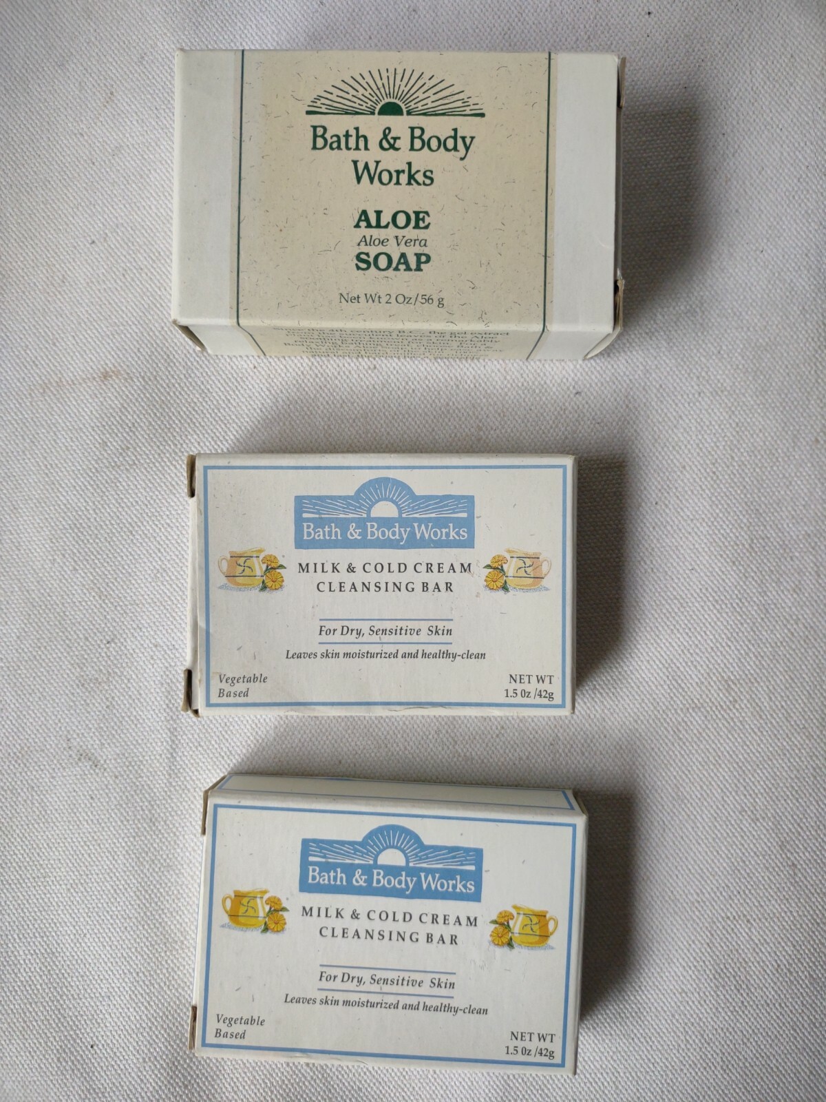3 BATH & BODY WORKS ALOE SOAP COLD CREAM CLEANSING BARS NOS DISCONTINUED HTF
