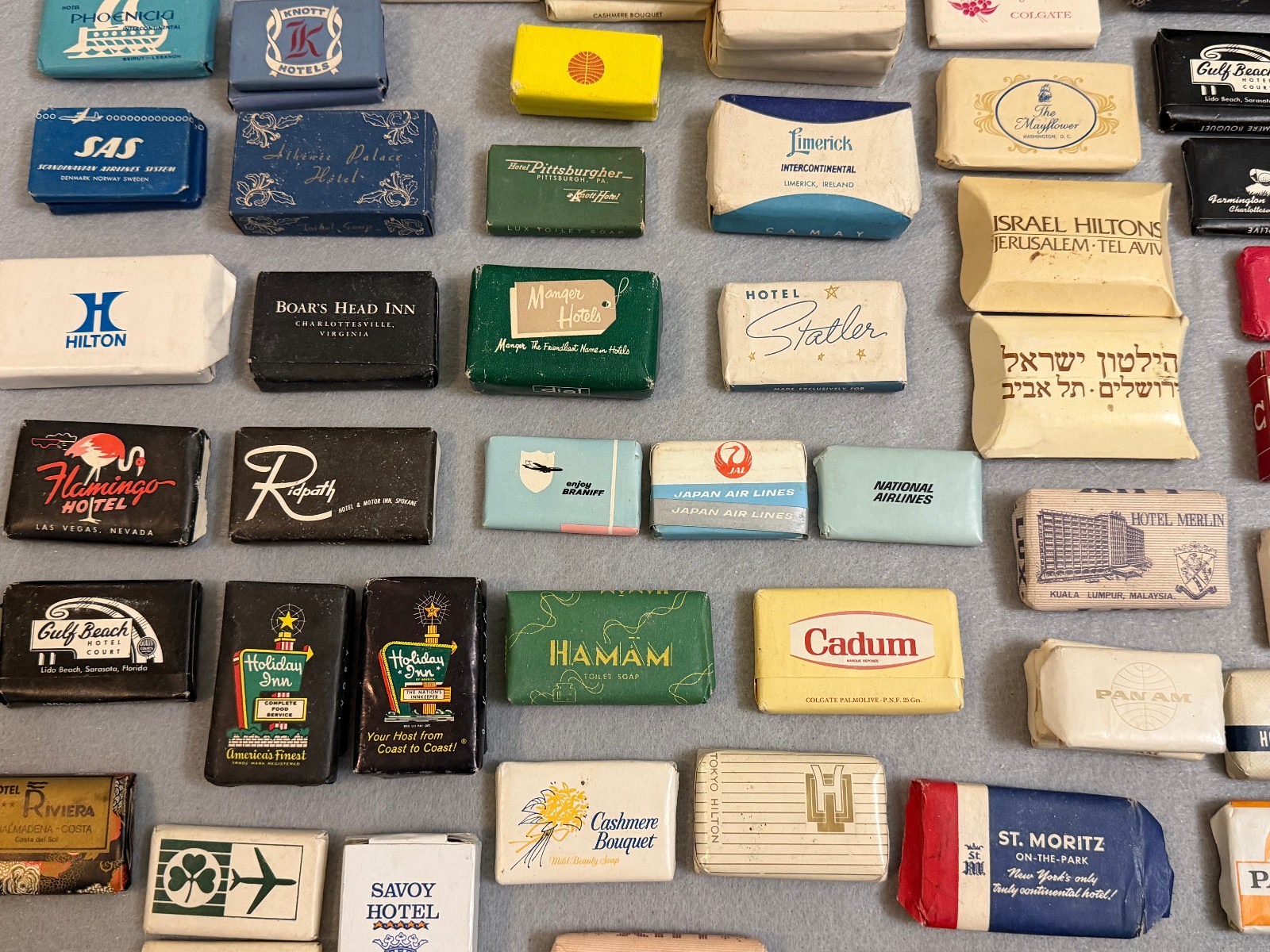 Large Vintage Lot 150+ Hotel Motel Airline Mini Bar Bath Soaps Around World Wide