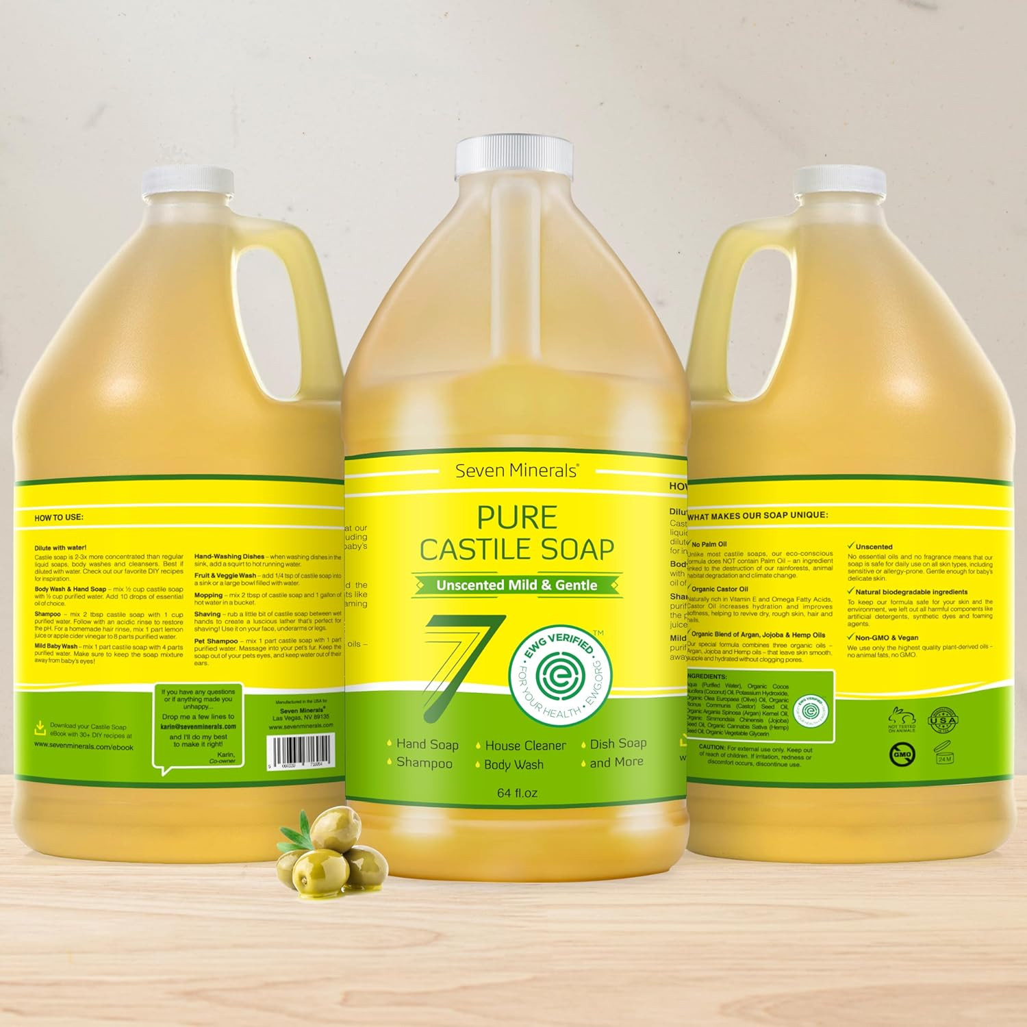 Pure Castile Soap – No Palm Oil, Gmo-Free – Gentle Liquid Soap for Sensitive Ski