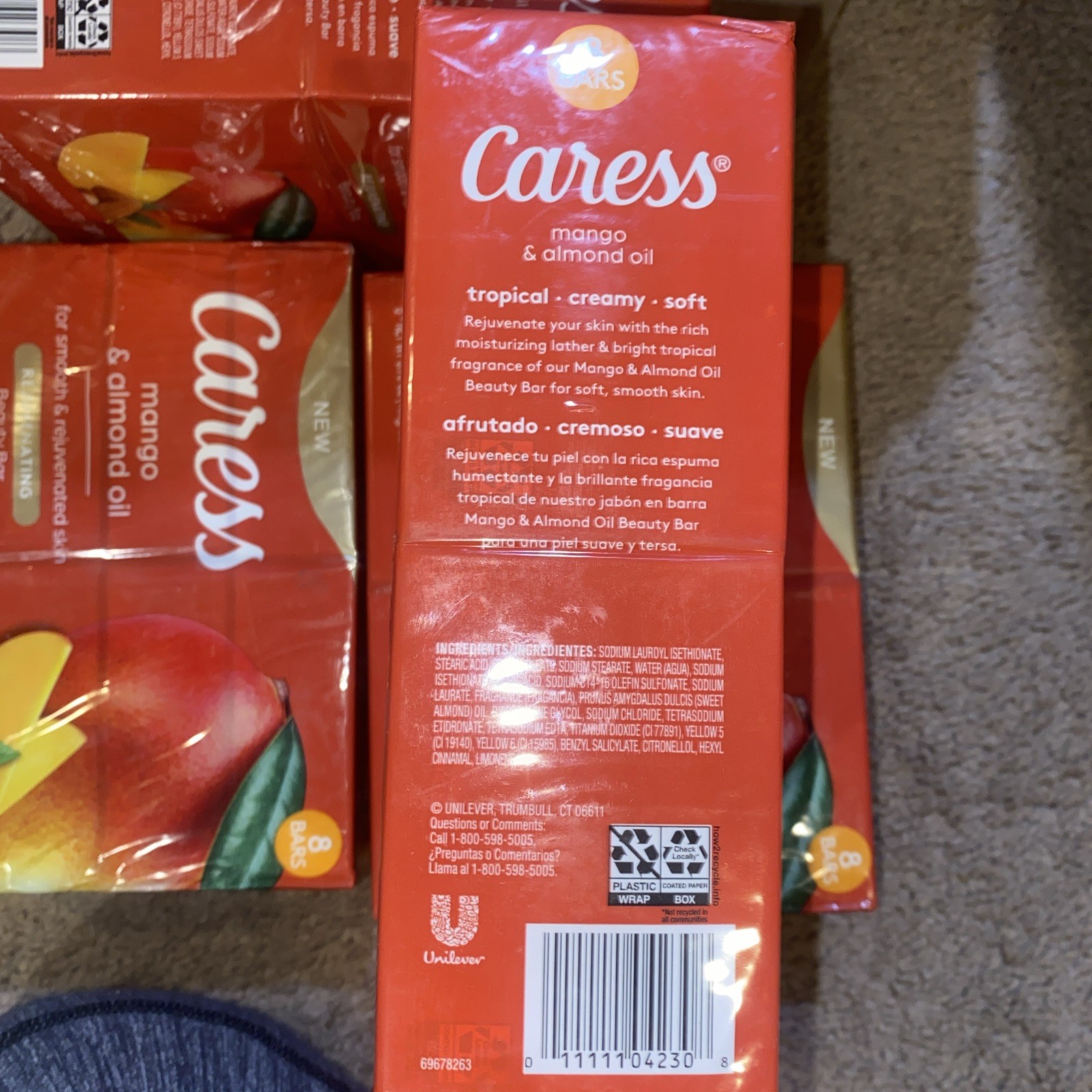 8 Bars Caress Soap Mango & Almond Oil REJUVENATING Beauty Bars 3.75oz