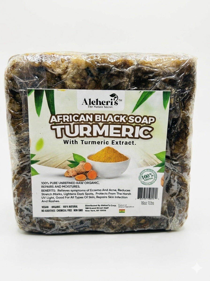 Aleheri’s 100% Pure Unrefined African Black Soap Turmeric (16oz)