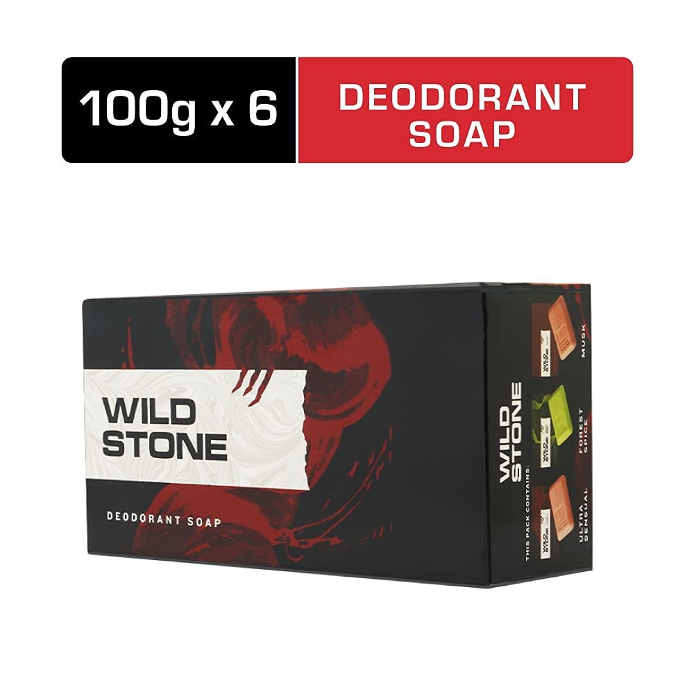 Wild Stone Bath Soap Pack of 6 (100g Each) for Men | Ultra Sensual | Grade 1