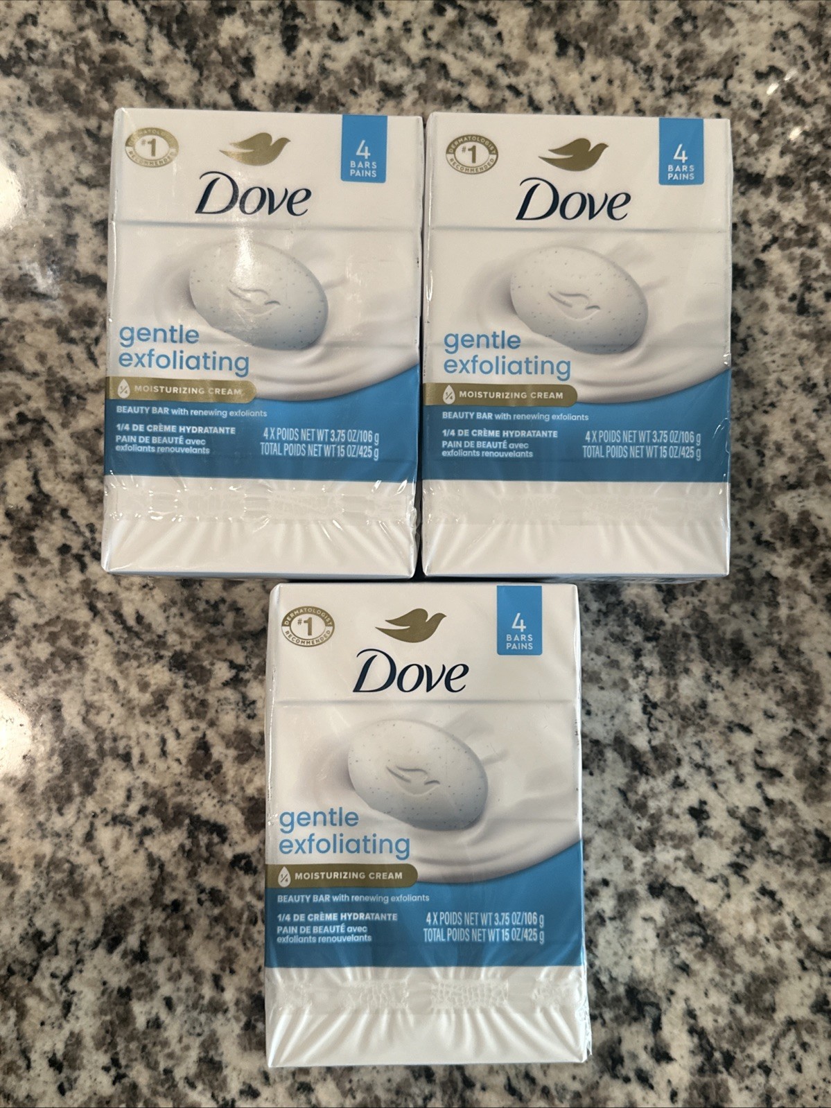 16 x 3.75oz SOAPS DOVE GENTLE EXFOLIATING BEAUTY BAR 1/4 MOISTURIZING CREAM SOAP