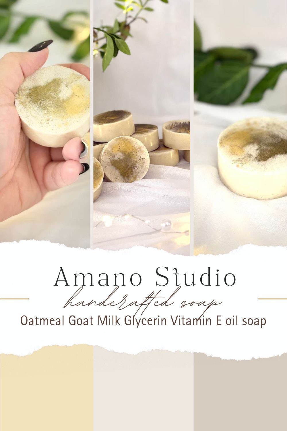 Handmade Oatmeal Goat Milk Vitamine E Soap Bundle 3pc Hand Cream Eye Mask gift