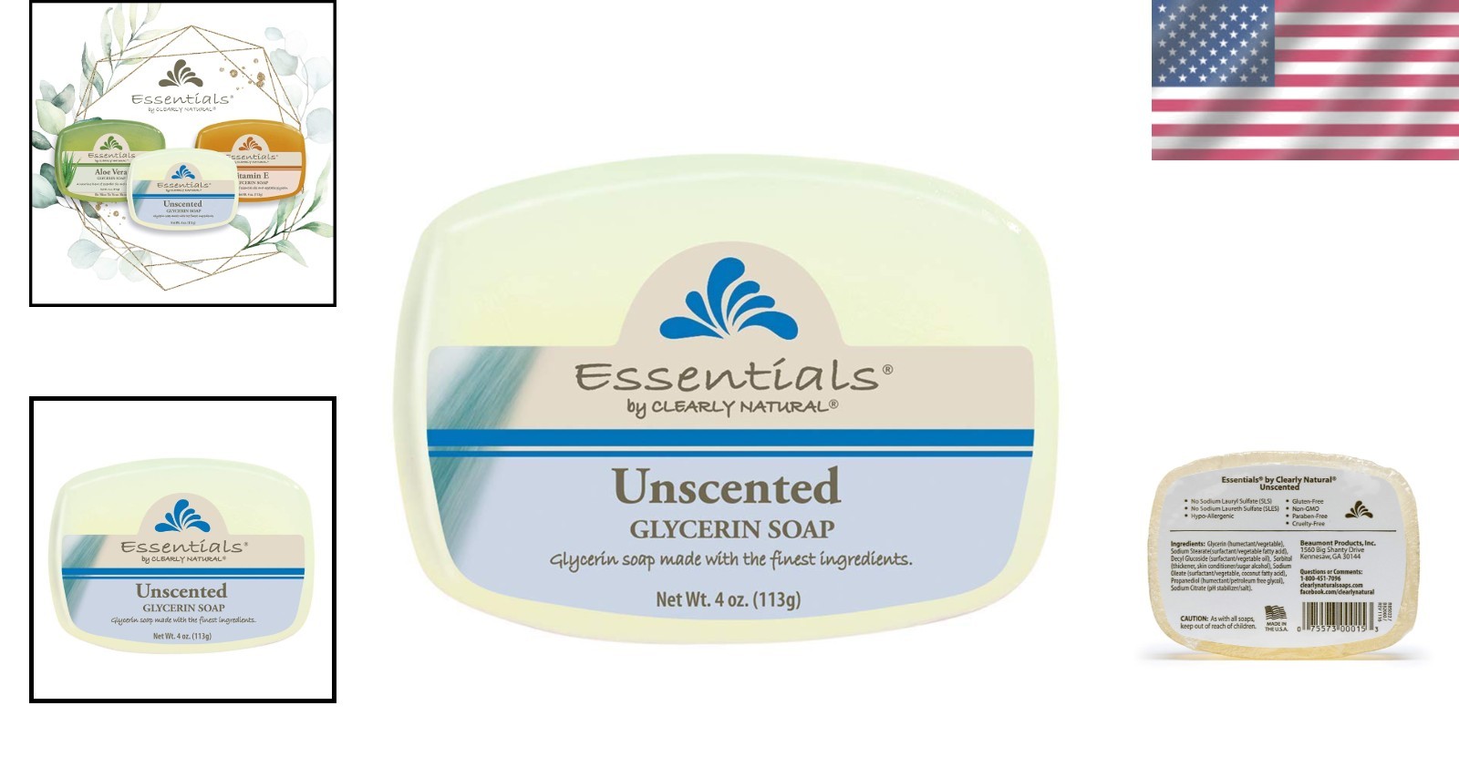 Essentials Glycerin Bar Soap, Unscented, 4 Ounce, Pack of 12 Packaging May Vary