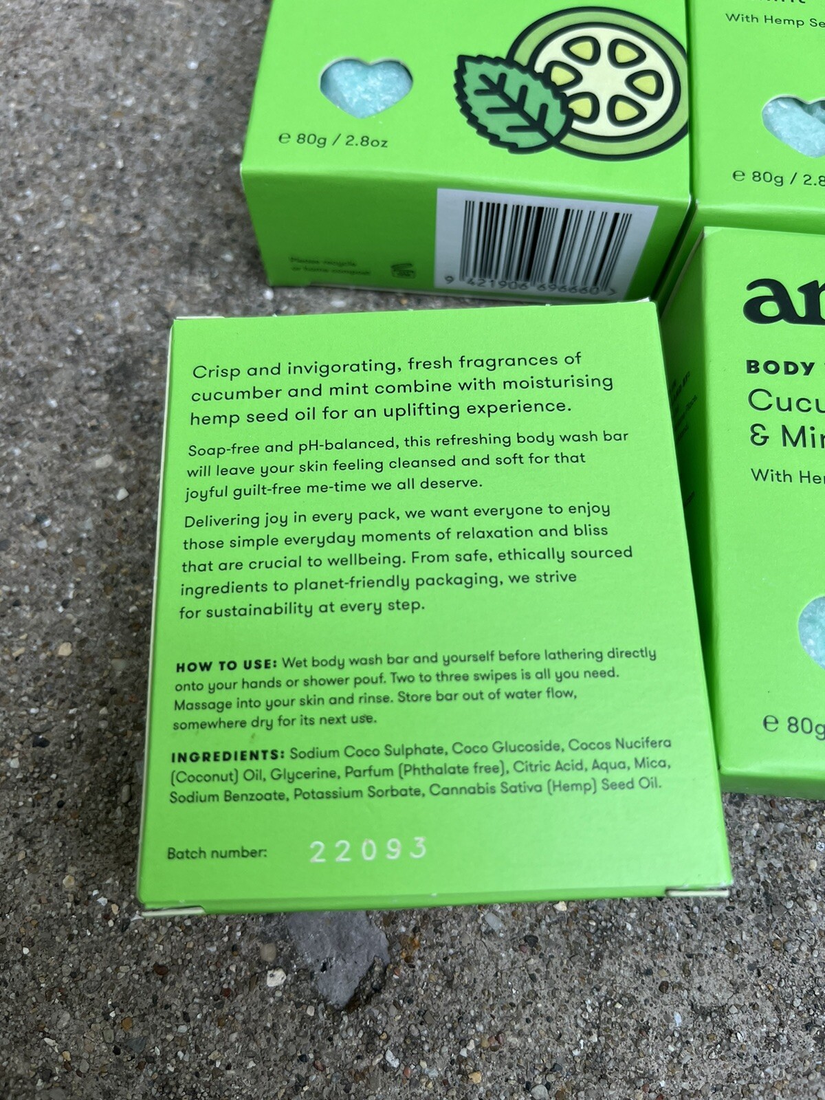 Lot of 4 ANIHANA Body Wash Bars – Cucumber & Mint – 2.8 oz/bar Hemp Seed Oil
