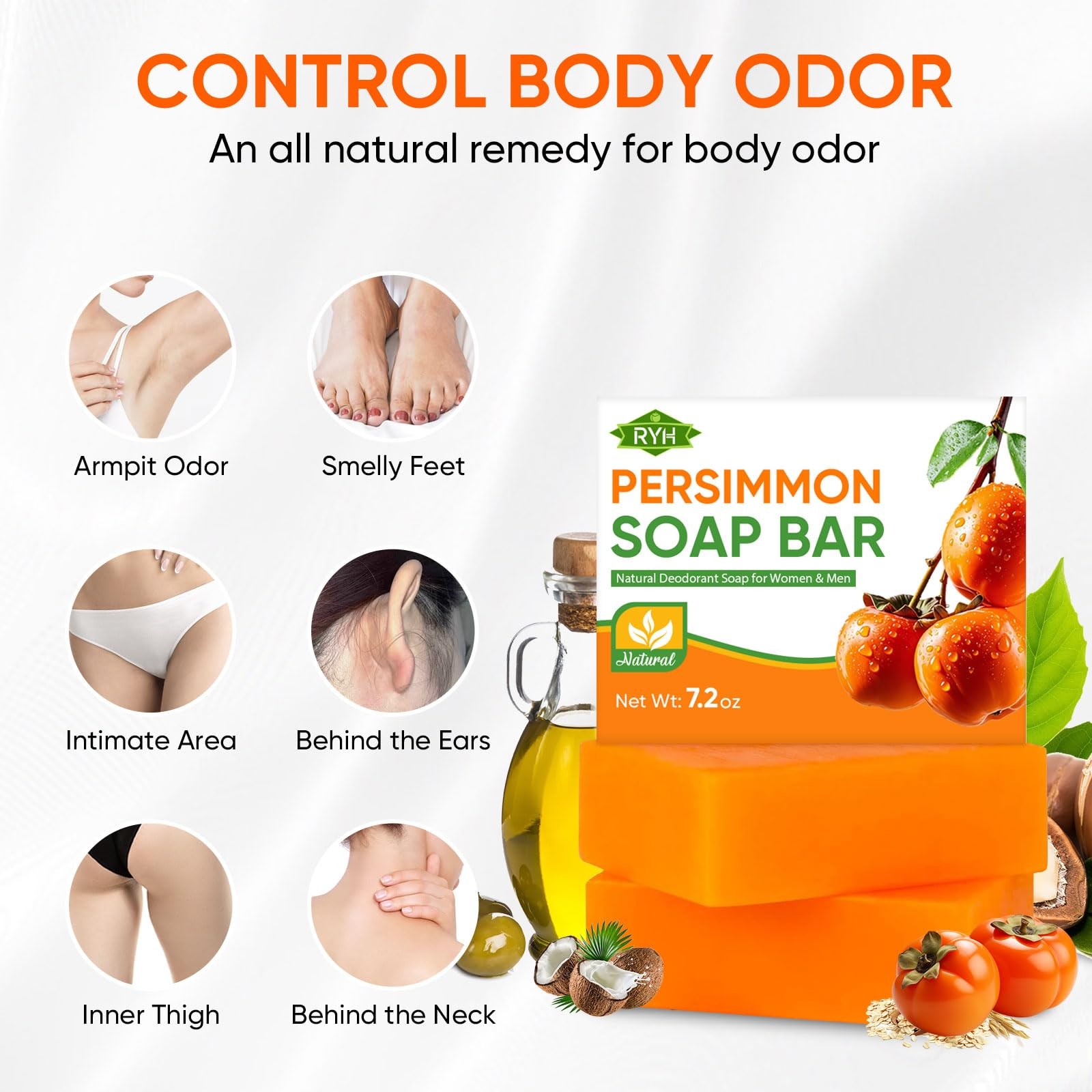 2 PCS Persimmon Soap Bar for Body Odor Control–Deodorizing & Eliminating Body…