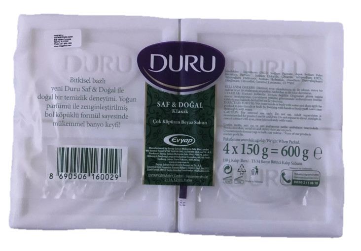 Duru CLASSIC Pure and Natural Bath Soap 6.17oz x 4 Bars (total 600g)