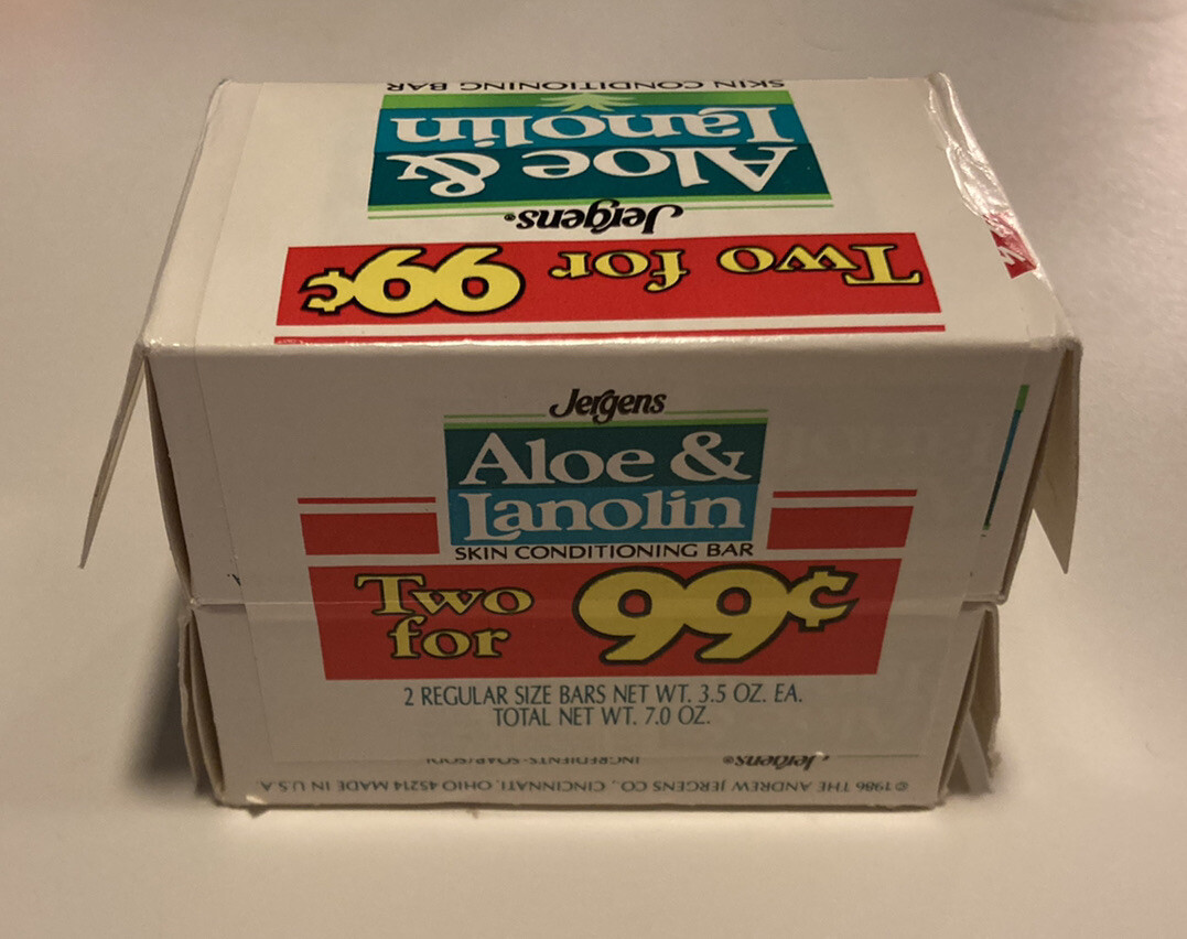 RARE 2 Pack Vintage Jergens Aloe & Lanolin Skin Conditioning Soap Bar NOS 3.5 oz