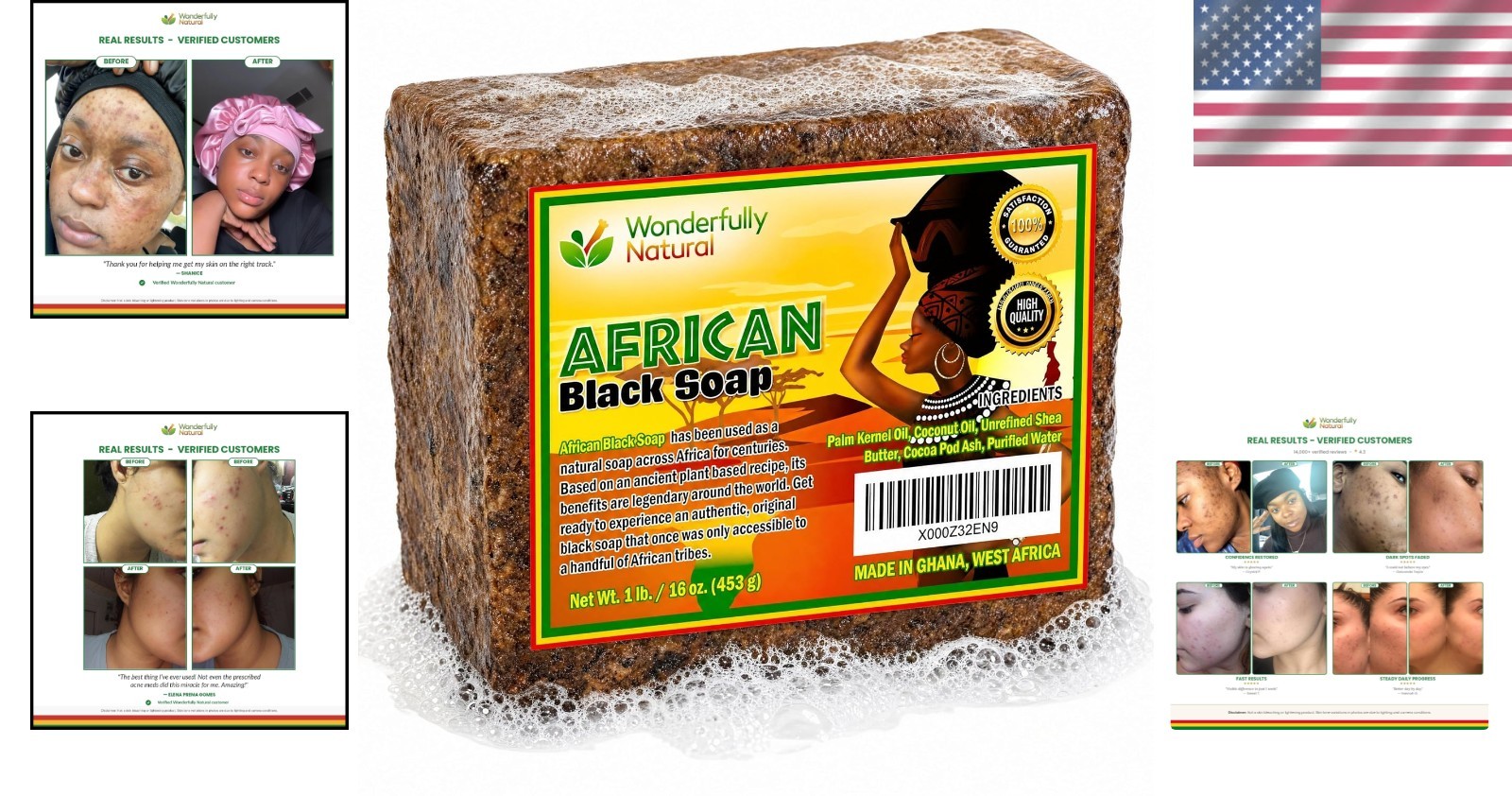 Unscented Organic African Black Soap – Fights Acne & Brightens Skin Tone