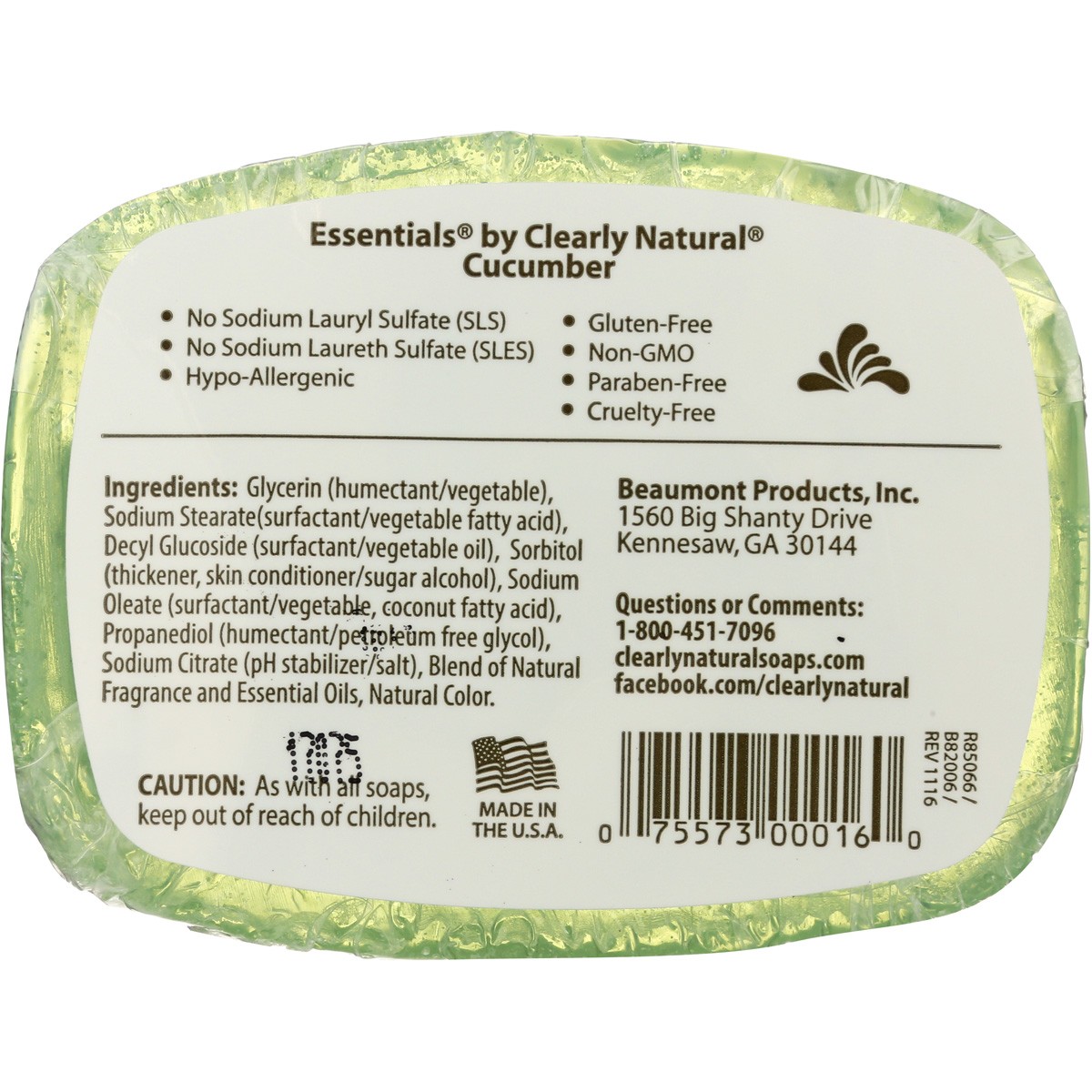 Clearly Natural Essentials Cucumber Glycerin Soap 4 Oz Bar 1 Pack