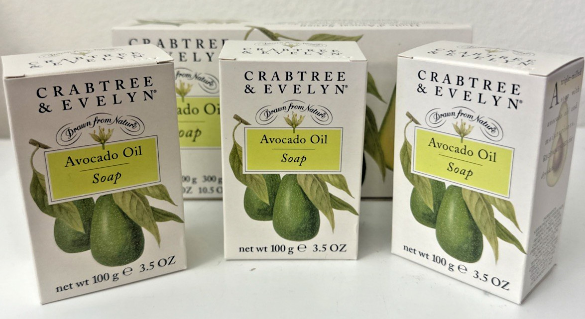 Crabtree & Evelyn AVOCADO OIL Soap Bars Set Of 3 VINTAGE 1995 Great Britain New