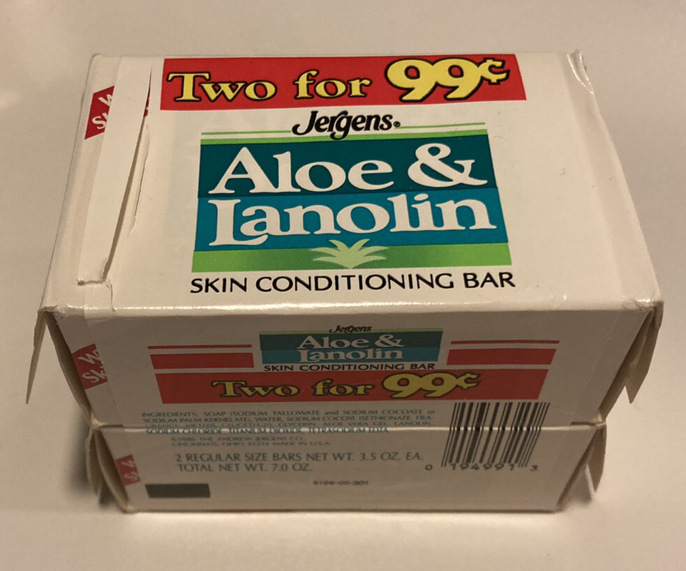 RARE 2 Pack Vintage Jergens Aloe & Lanolin Skin Conditioning Soap Bar NOS 3.5 oz
