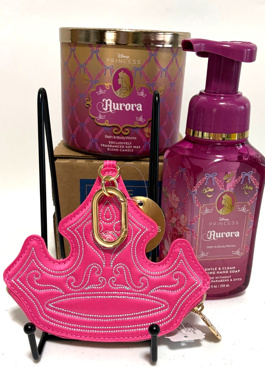 NEW! Bath & Body Works Disney Aurora Coin Purse/3 Wick & Foaming Soap Bundle