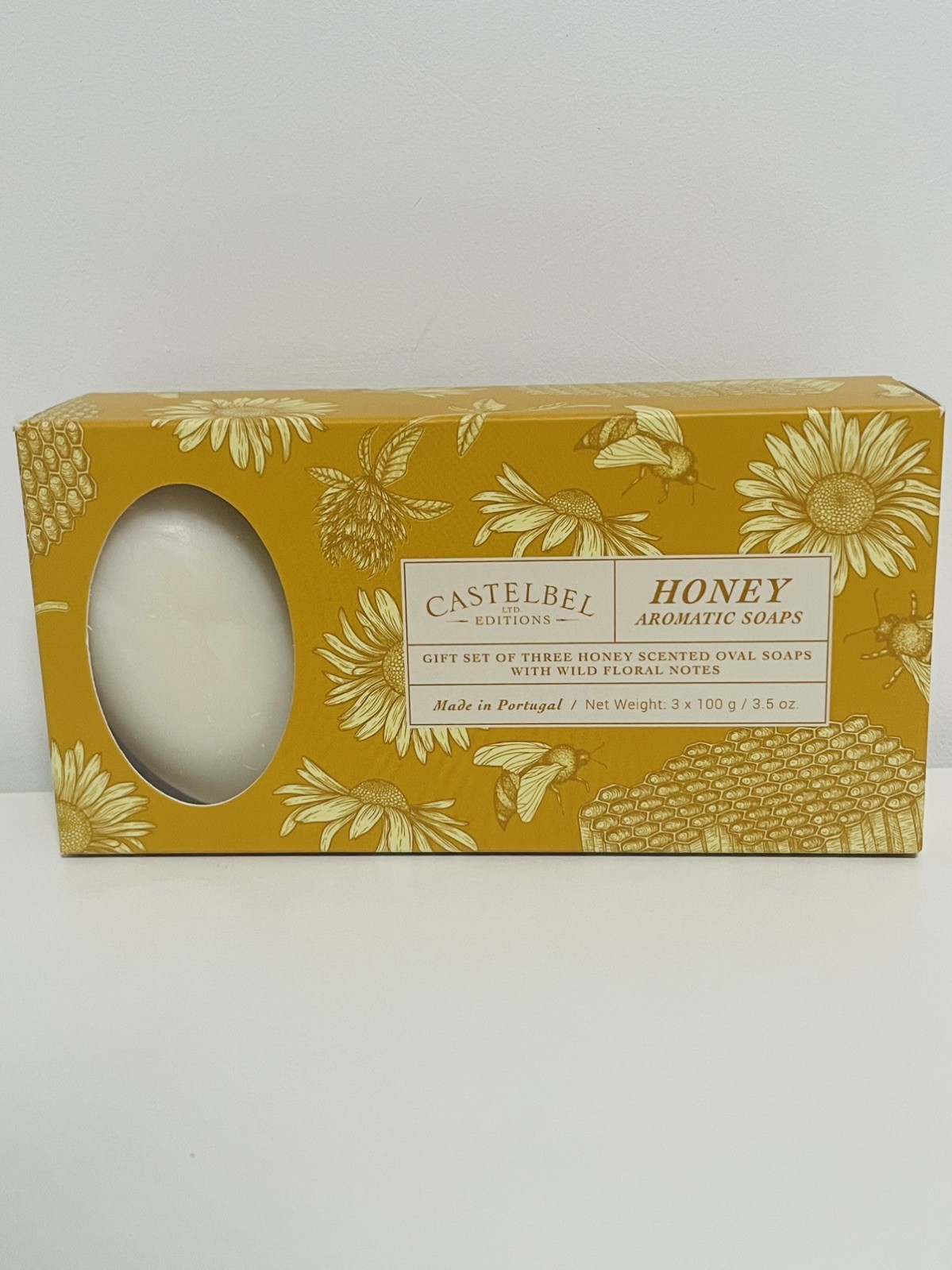 Castelbel Set Of Three Honey Scented Oval Soaps W/ Wild Floral Notes 3 X 100g