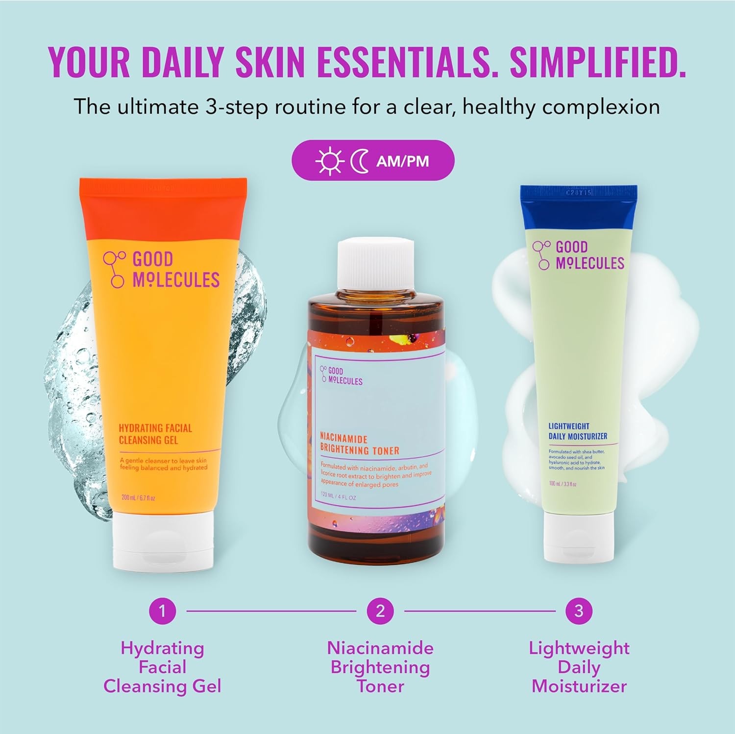 Cleanse, Tone & Moisturize Skincare Set – Hydrating Facial Cleansing Gel (200Ml)