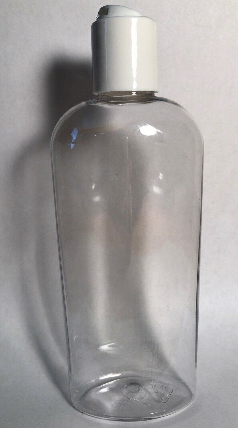 8 oz Clear PET Plastic Cosmo Oval Bottles & White Disc Caps 48 sets FREE SHIP