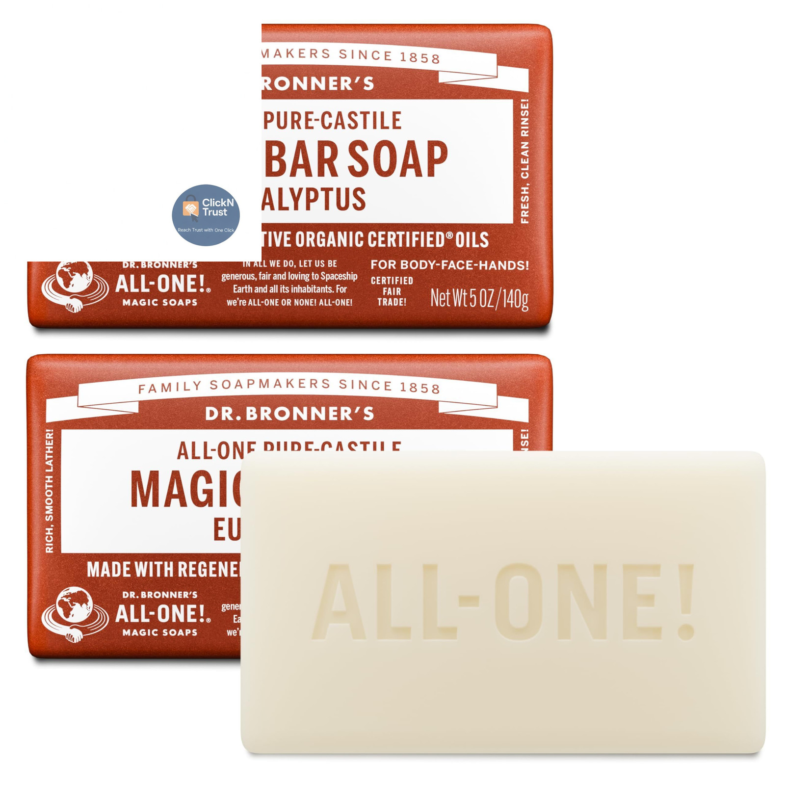 Dr. Bronner’s Pure-Castile Magic Bar Soaps – 5 Ounce (Pack of 2), Eucalyptus