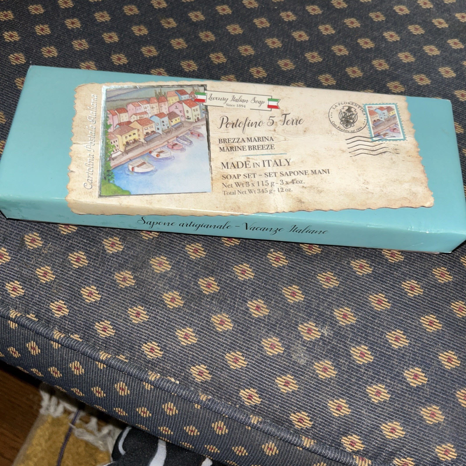 Italian Soaps- Portofino 5 Terre-Marine Breeze-Soap Set of 3 x115g -Made/ Italy