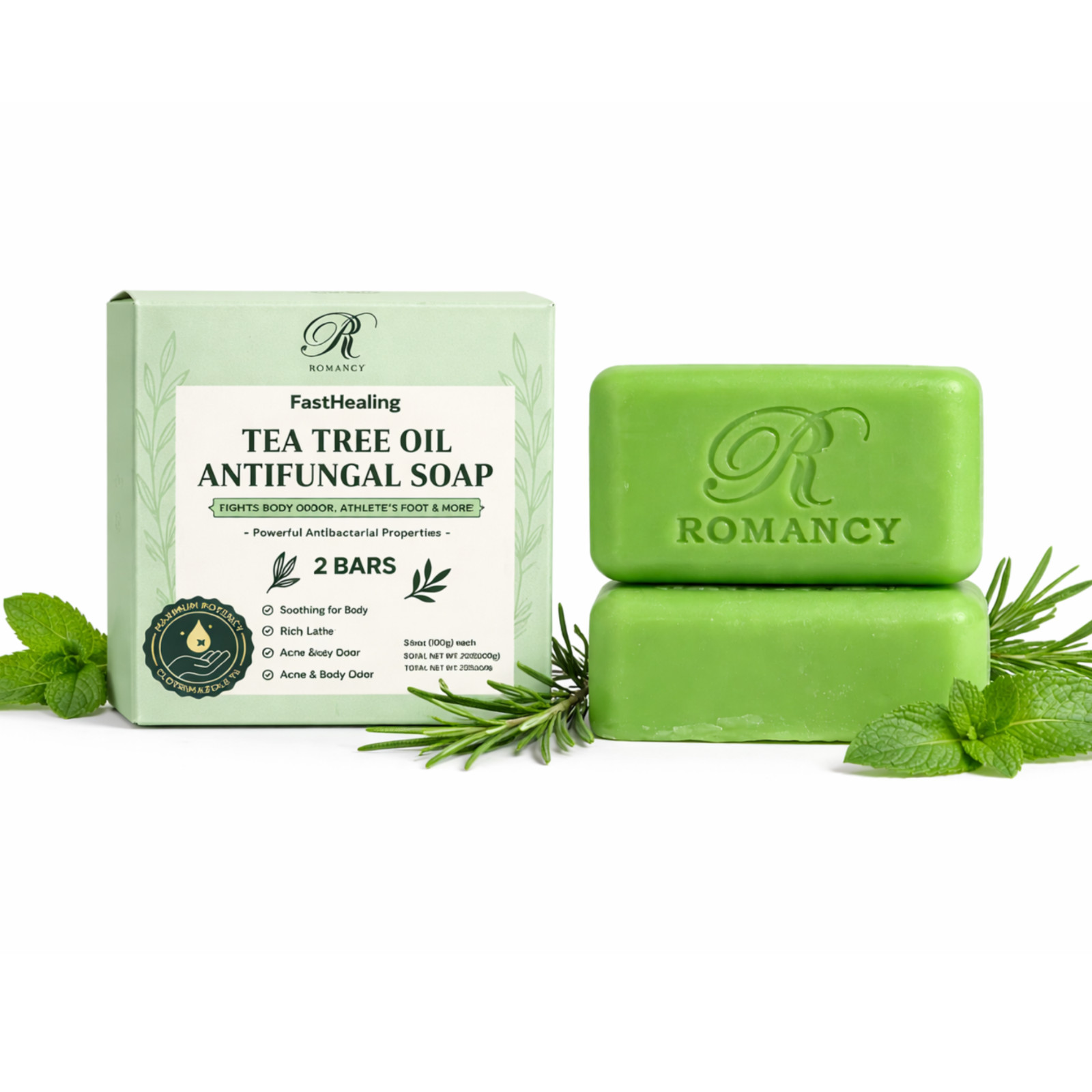 Tea Tree Soap for Body Odor Antibacterial Bar 2 Pack Acne & Sweat Cleanser