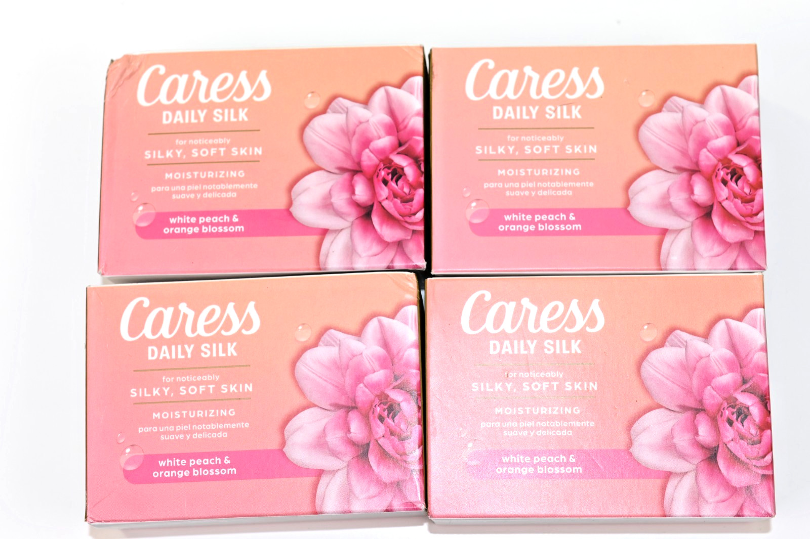 Lot of 4 Caress Daily Silk White Peach & Orange Blossom Beauty Soap Bars 3.15 oz