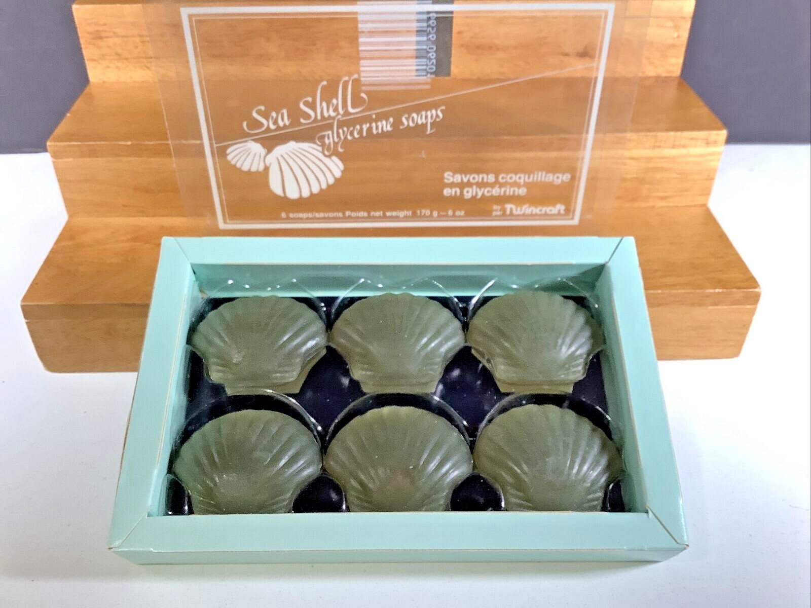 Vintage 1970’s TWINCRAFT Seashell Glycerin 6 Avocado Green Soaps NOS IN BOX