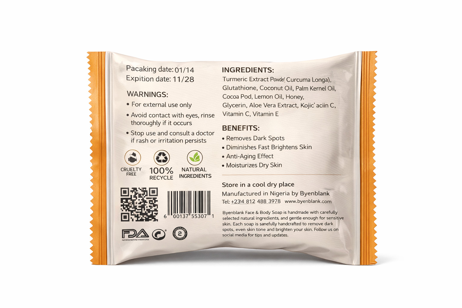 Turmeric Kojic Glutathione Face & Body Soap 4oz – Dark Spot Brightening