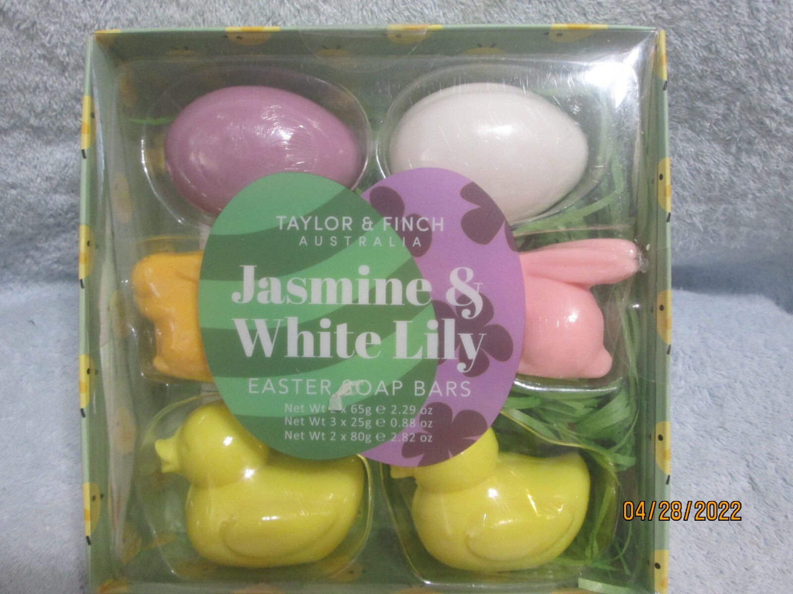 Easter Soap Bars Jasmine & Lily Set Of 6 -2 Easter Eggs 2 Chicks 2 Bunny Rabbits