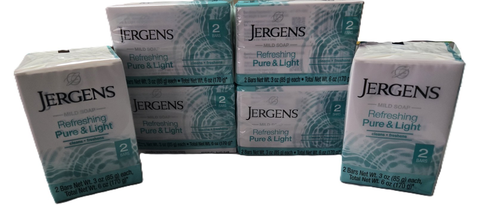 6 Packs of 2 (12 bars total) Jergens Mild Soap Fresh & Crisp Bars 3 oz Each