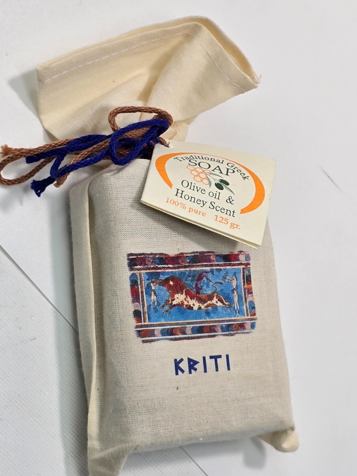 SEALED Traditional Pure Greek Olive Oil & Honey Scent Bar of Soap in cloth bag