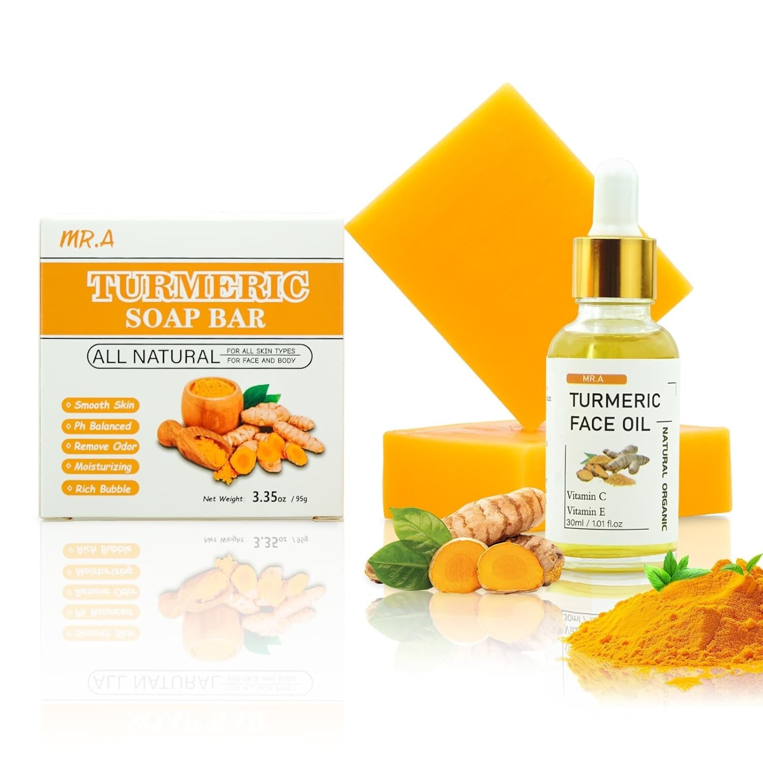 2PCS Jabon de Curcuma Rostro y Cuerpo Limpieza Natural Ilumina Unifica Tono Desv