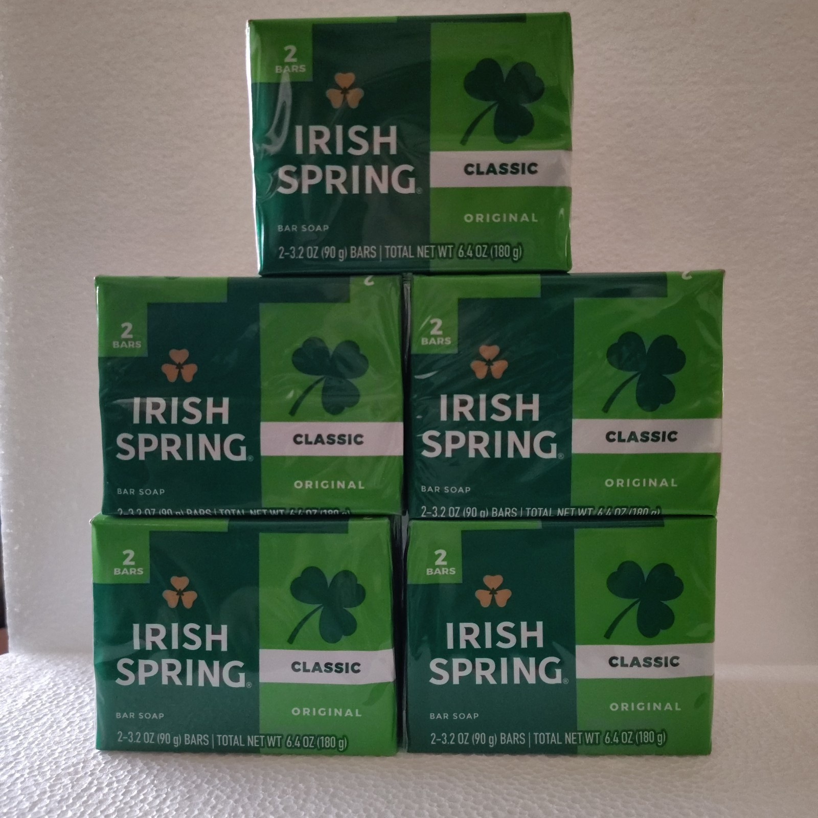Lot Of 5 Packs Irish Spring Classic Original Clean Bar Soap 10 Bars 3.2 Oz Each