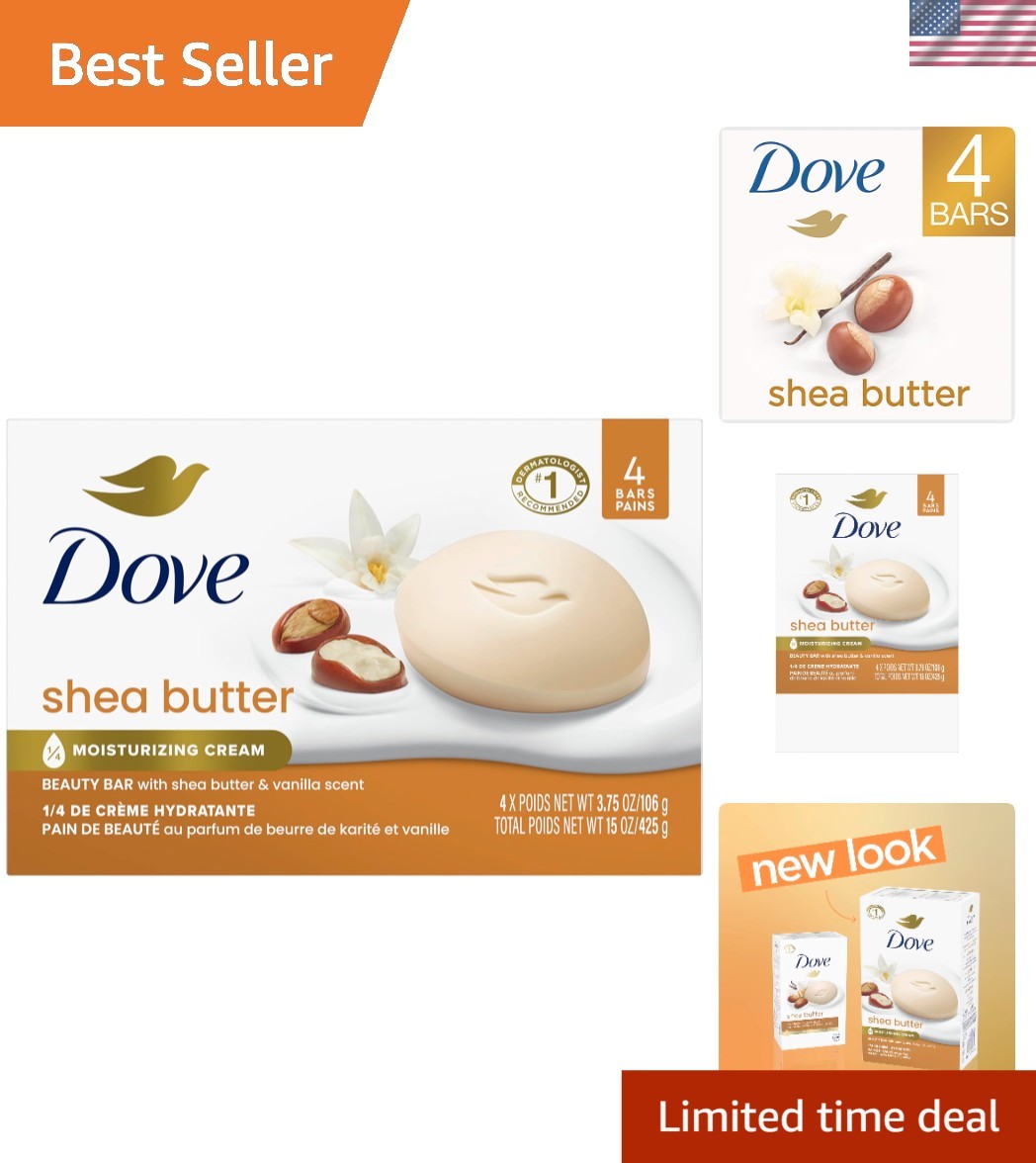PETA Approved Shea Butter Beauty Bar – 4 Count for Gentle, Effective Cleansing