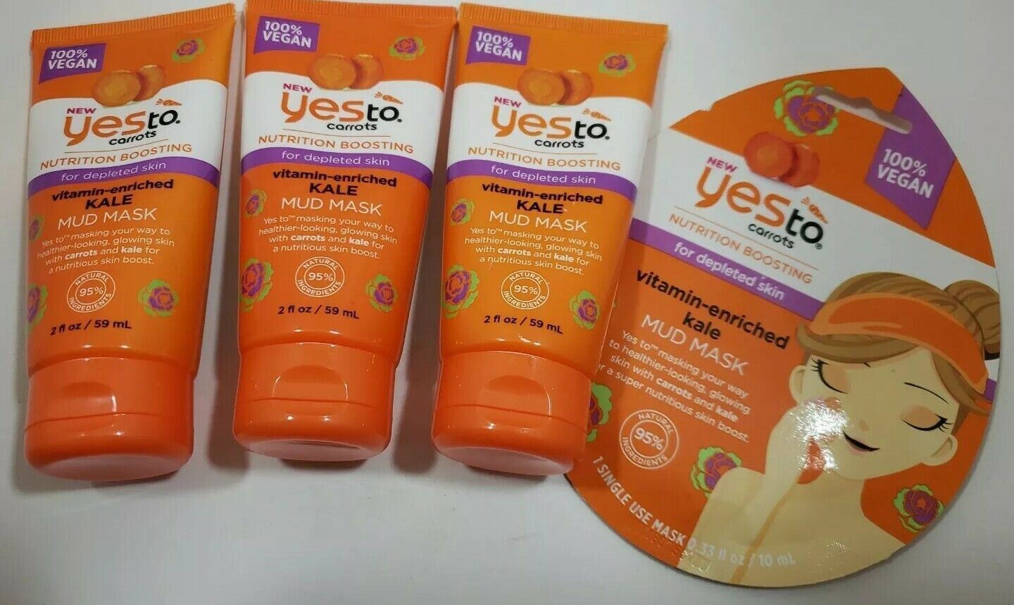YES TO Carrots/ Kale Mud mask K /FOR DEPLETED SKIN / 2 fl. oz. ~Lot of 4~