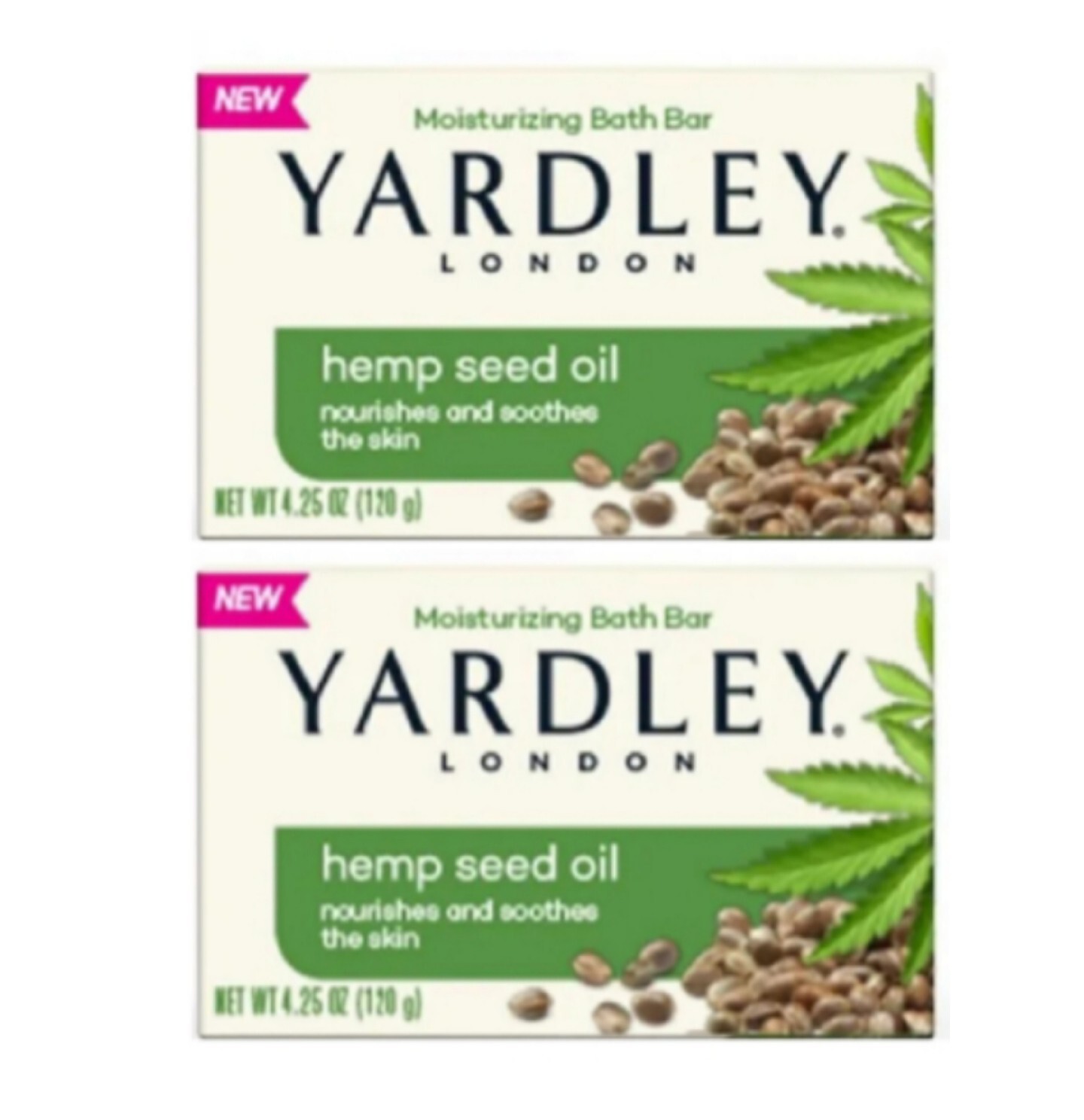 NEW! YARDLEY (2-BARS) 4.25 Oz. Bars ●HEMP SEED OIL● Moisturizing Bath Bars.
