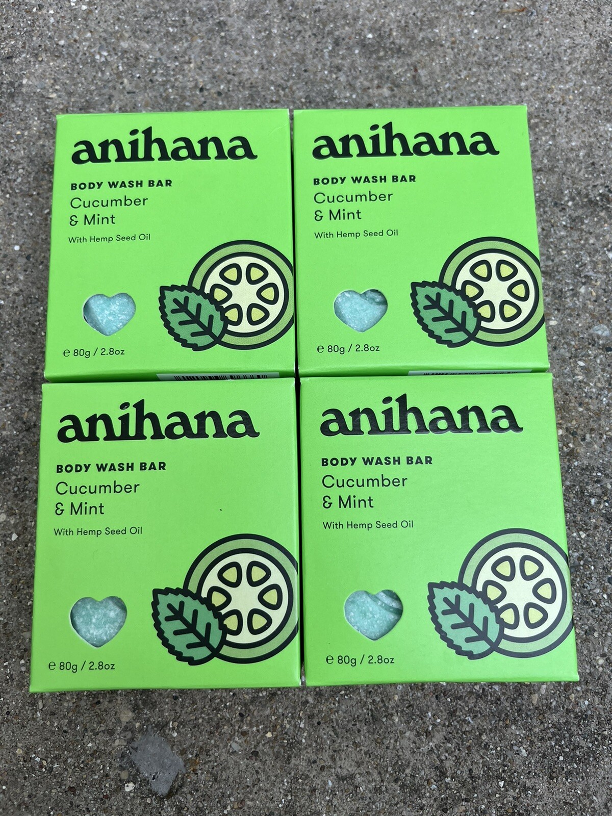 Lot of 4 ANIHANA Body Wash Bars – Cucumber & Mint – 2.8 oz/bar Hemp Seed Oil